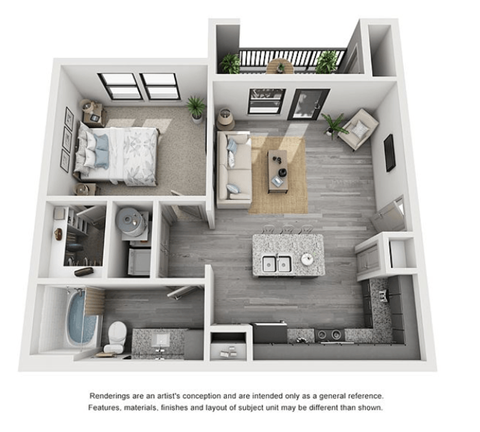 The Flats at Shadowglen Apartments in Manor, TX One Bedroom Floor Plan